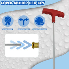 Poolzilla hex key length shown against ruler to demonstrate reach and reduced bending