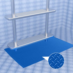 Poolzilla mat installed under pool ladder showing reduced liner wear