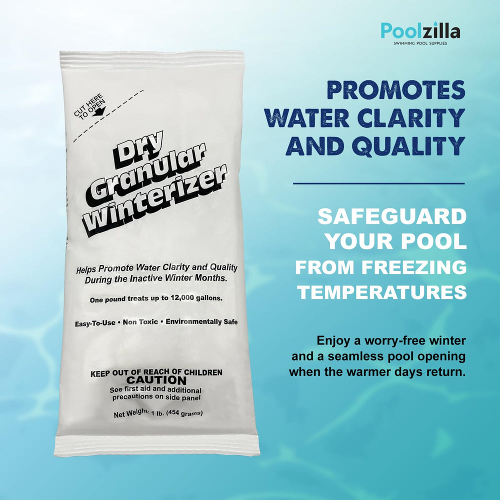 All Poolzilla kit contents laid out for quick dosing, showing convenience and time-saving benefit