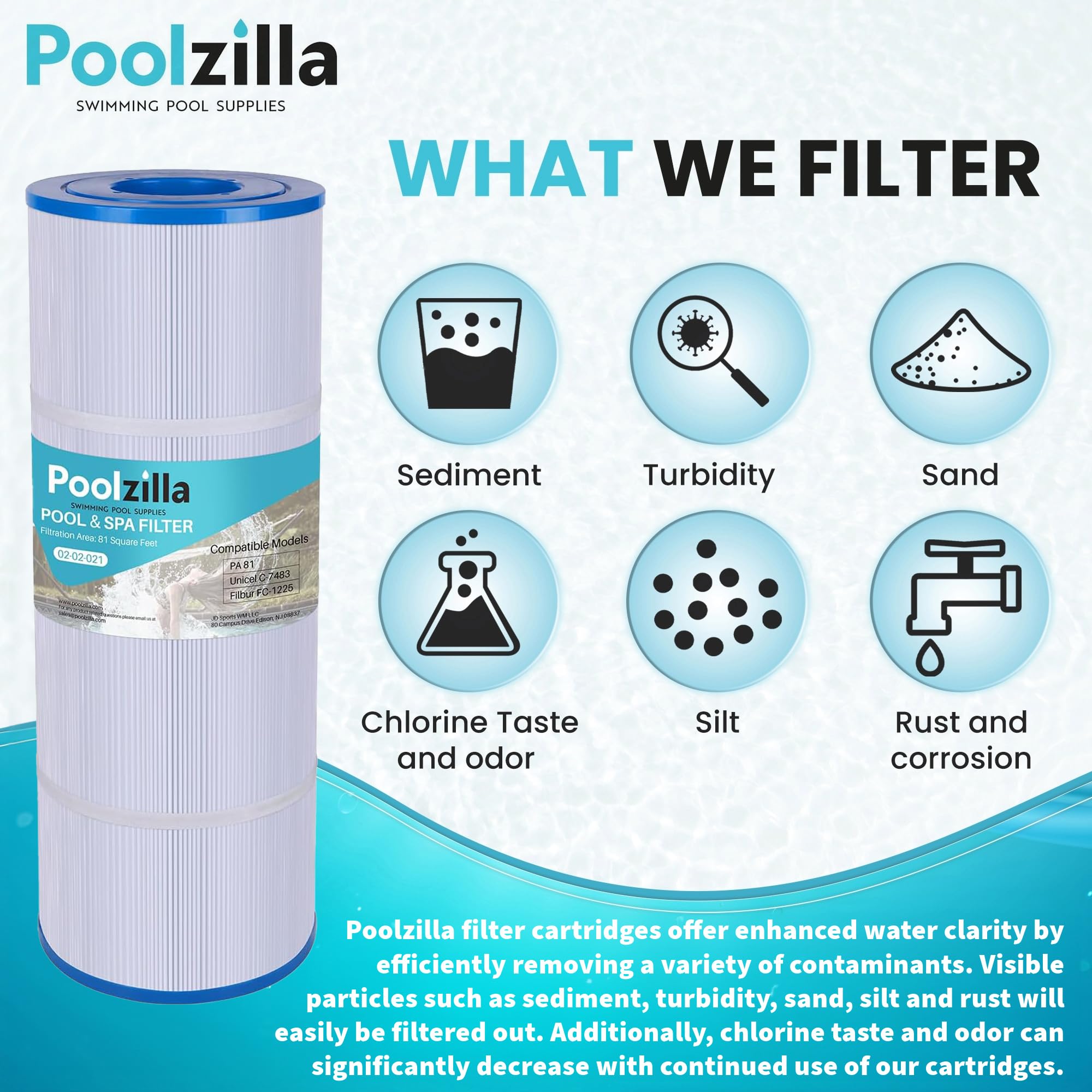 Poolzilla label and dimensions close-up reassuring compatibility and specs