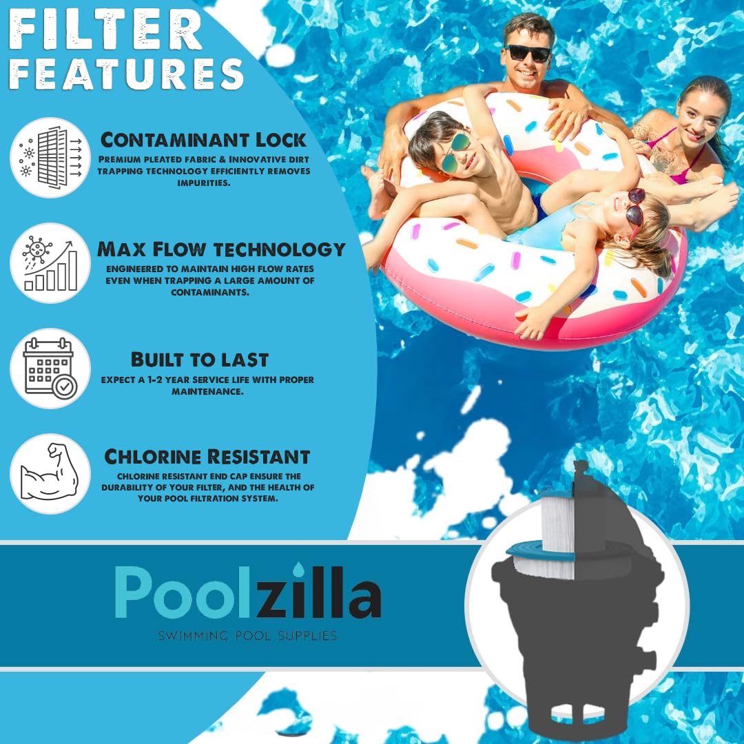 Poolzilla label with model numbers and dimensions ensuring correct fit