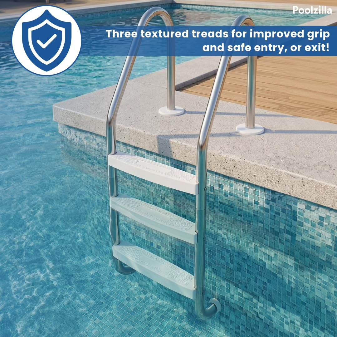 Poolzilla textured non-slip white step close detail improving wet-foot traction