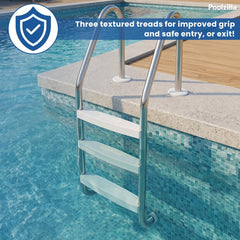 Poolzilla textured non-slip white step close detail improving wet-foot traction