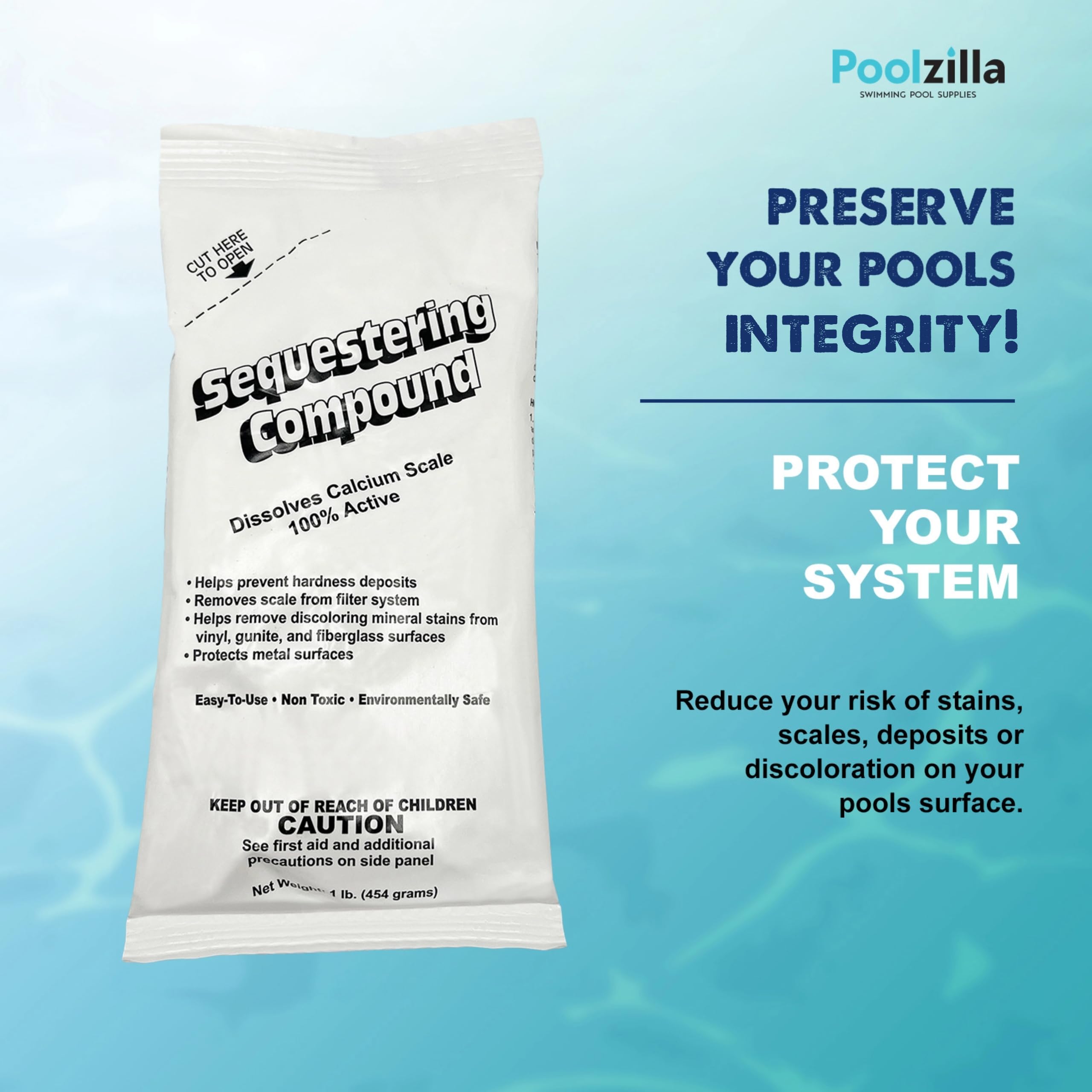 Poolzilla Oxy Shock powder detail demonstrating oxidation power to reduce organic buildup