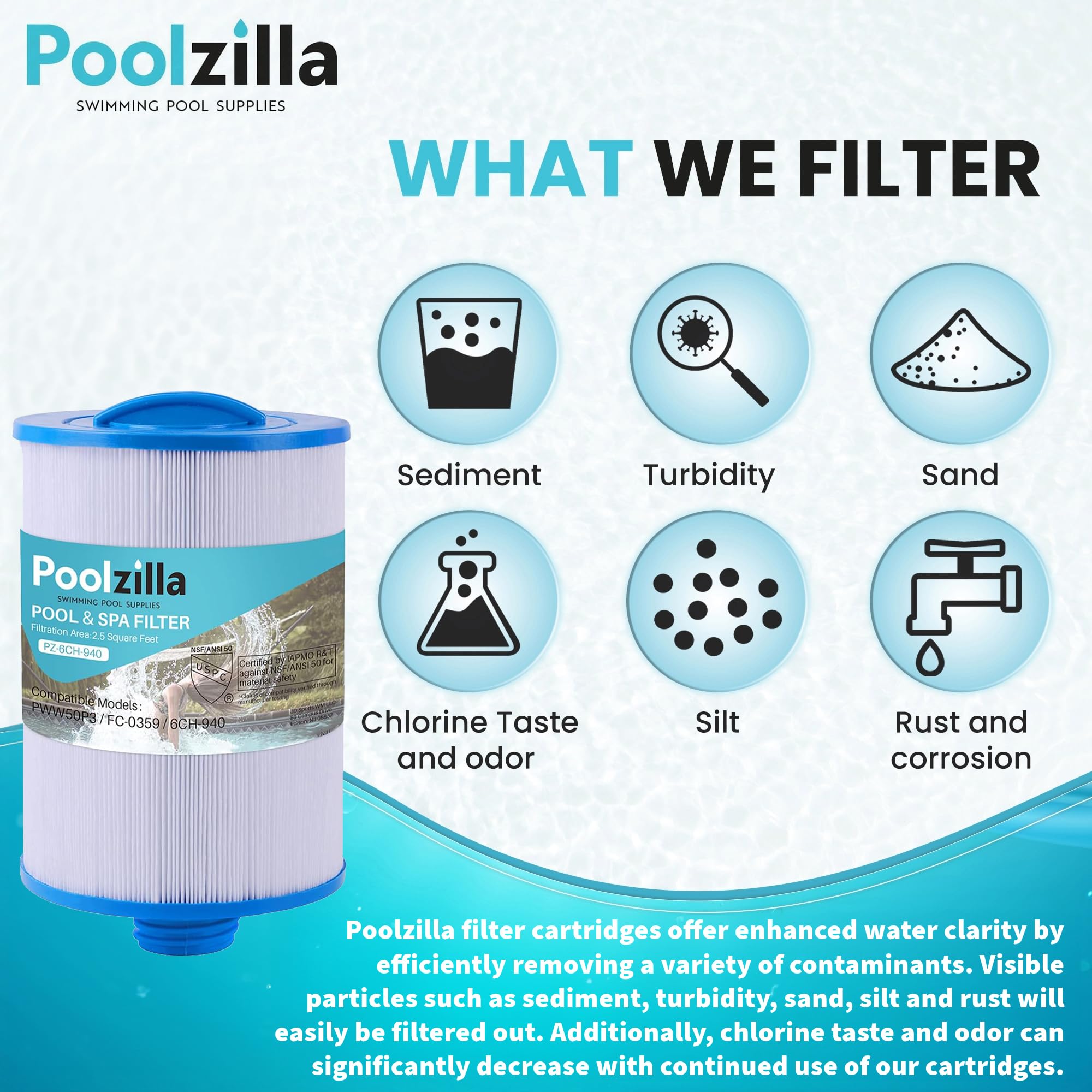 Poolzilla packaging and label showing compatibility and part details