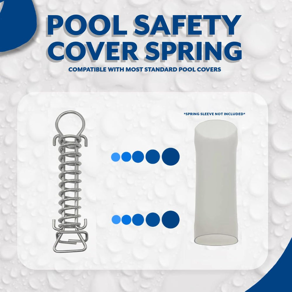 Poolzilla spring beside ruler showing 7.5 compressed 8 inch stretched dimensions