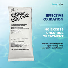 Poolzilla sequestering compound label visible, highlighting stain and scale prevention benefit