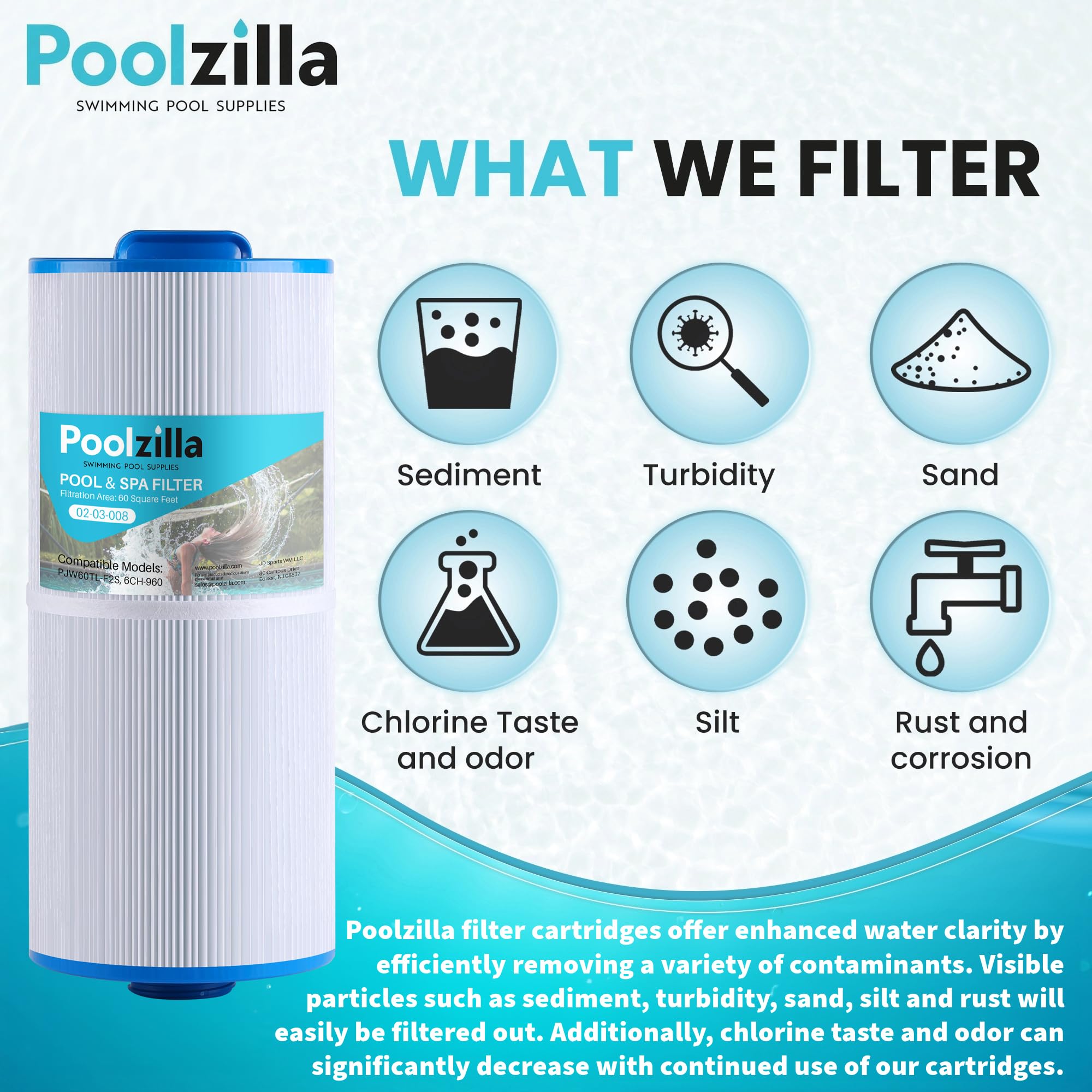 Poolzilla filter next to ruler highlighting 14 7/8" length for correct fit