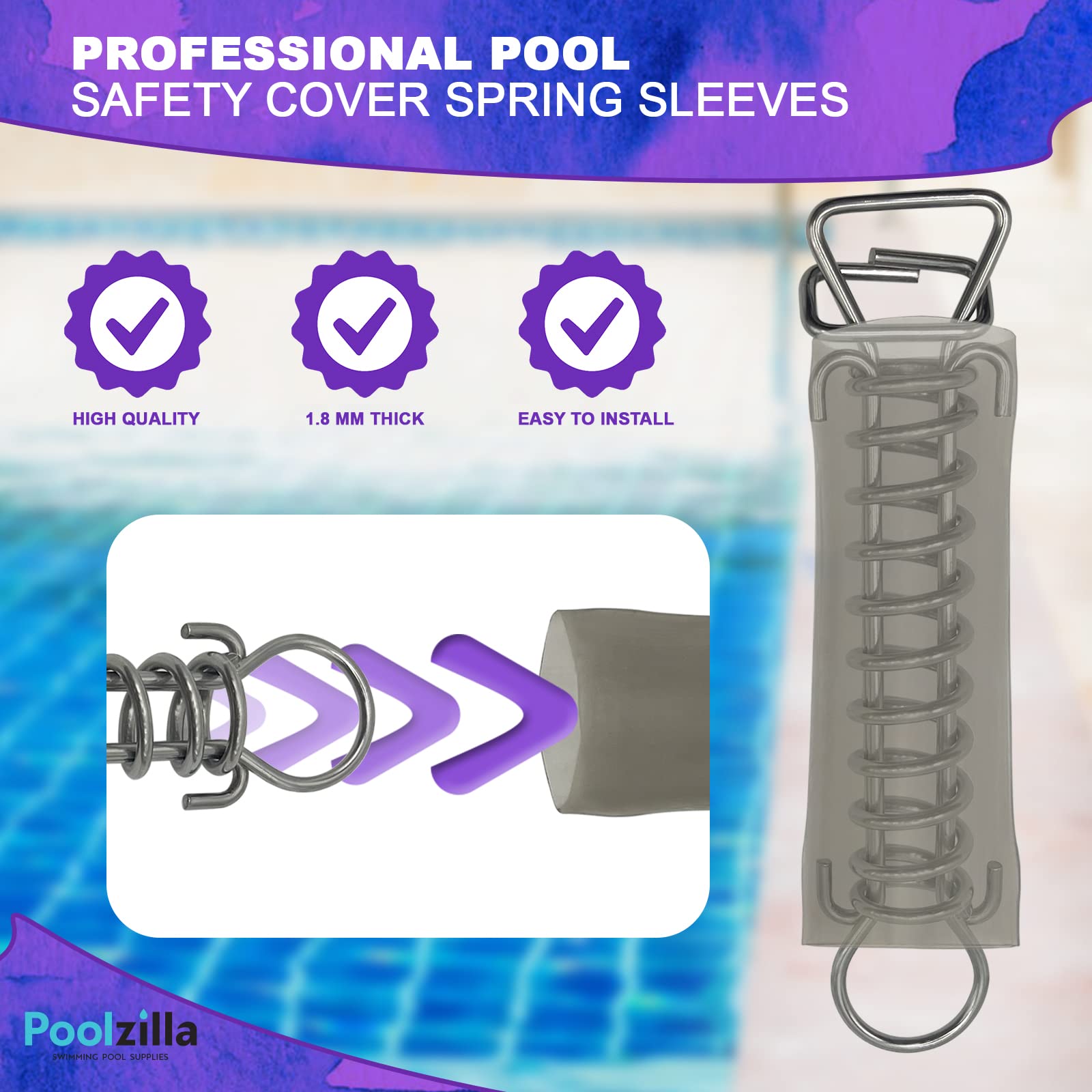 Poolzilla sleeve next to ruler showing exact 5 5/16 by 1 3/4 inch dimensions