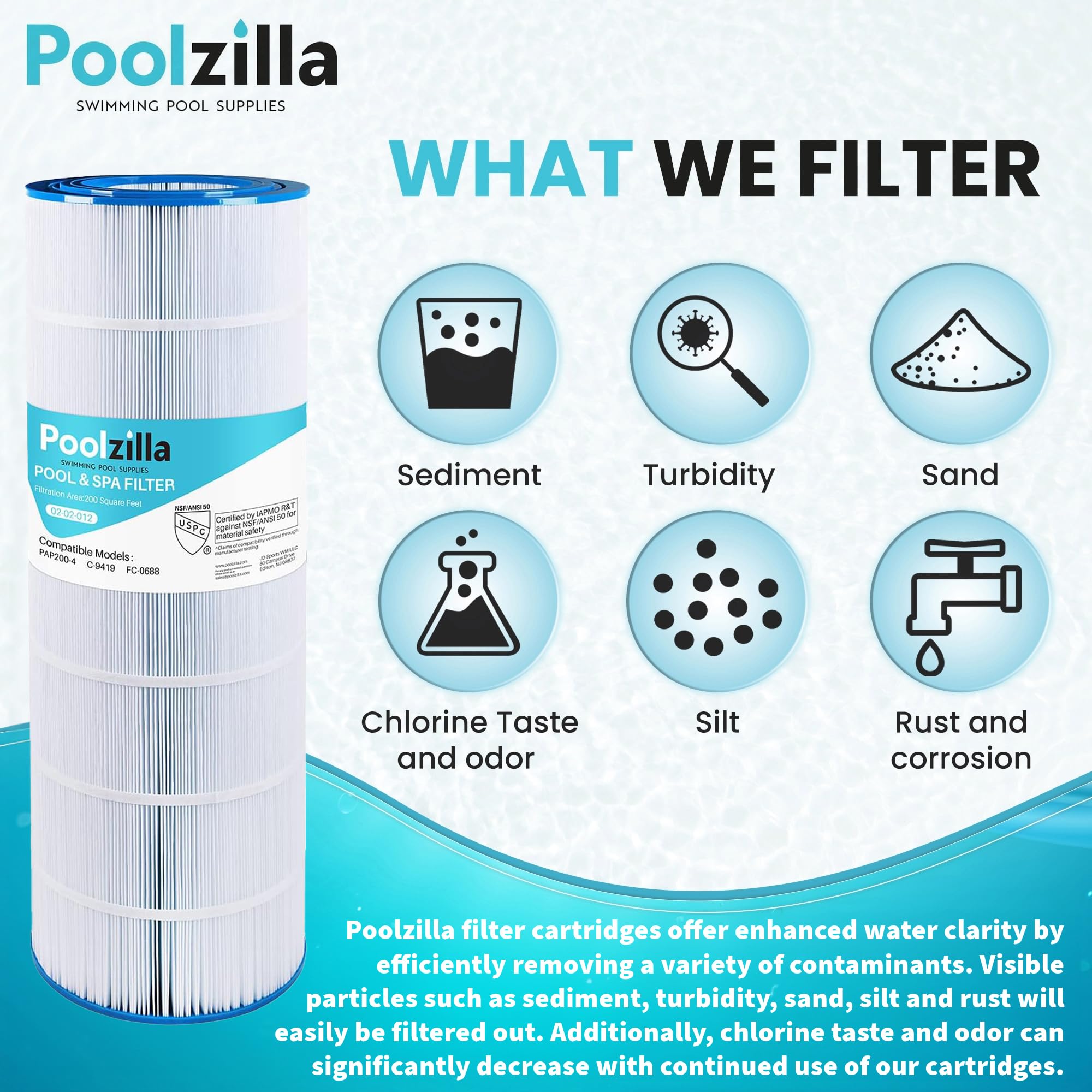 Poolzilla label with cross-reference part numbers for simple compatibility check