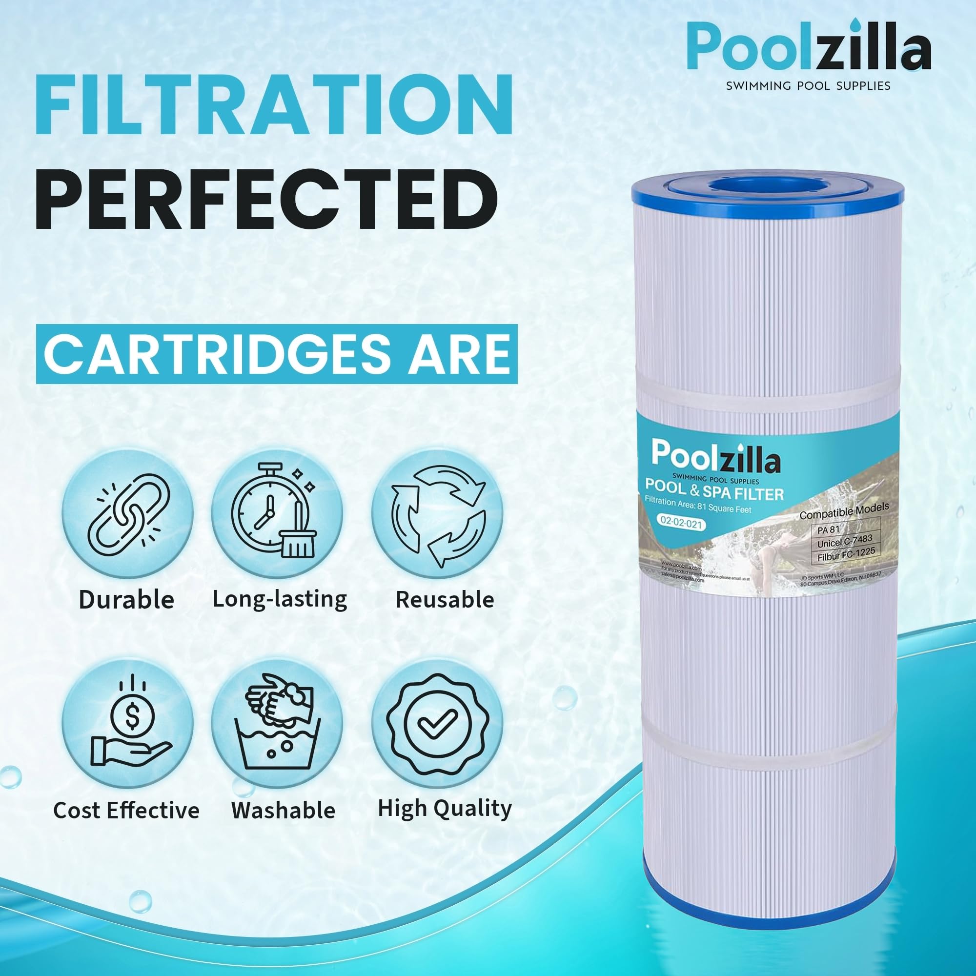 Poolzilla cartridge next to tape measure showing 19 5/8 inch length for fit confirmation