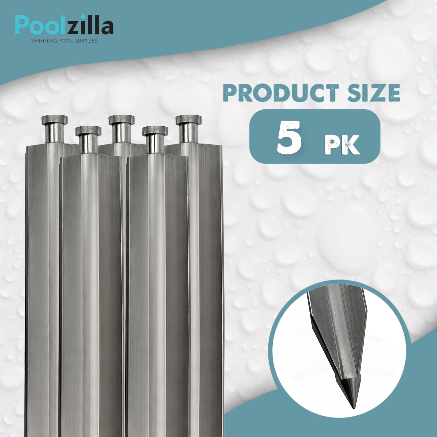 Poolzilla pointed tip close-up showing easy ground entry and reliable hold