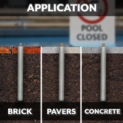 Poolzilla tube inserted into ground demonstrating deeper anchor stability benefit
