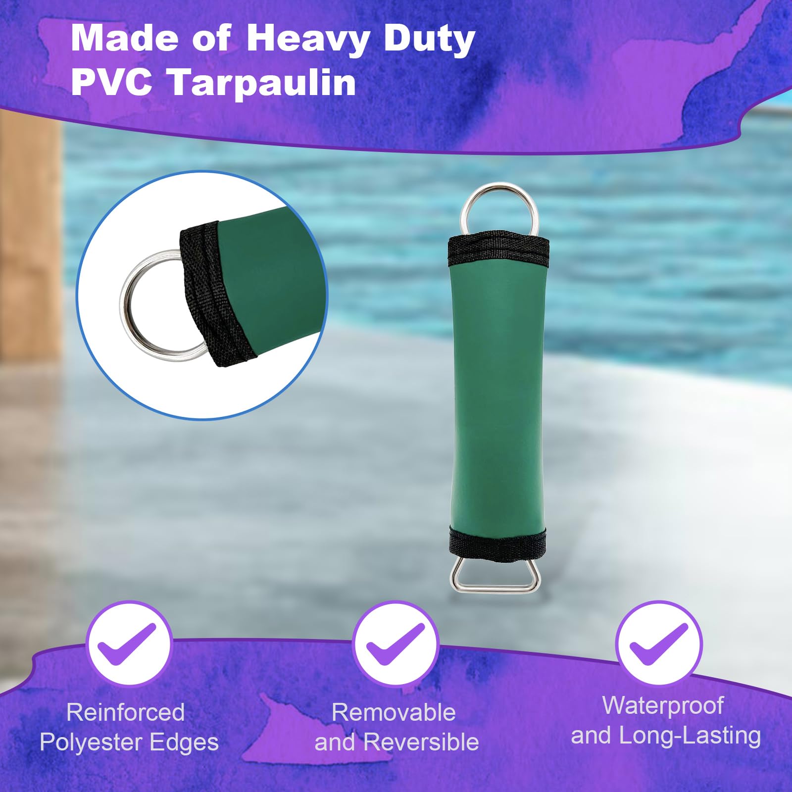 Poolzilla sleeve fitted on a pool cover spring protecting deck from scratches