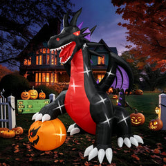 Popblow front view of 10ft dragon pumpkin showing dramatic yard presence and curb appeal