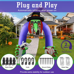 Popblow inflated archway installed on lawn creating a spooky party entrance