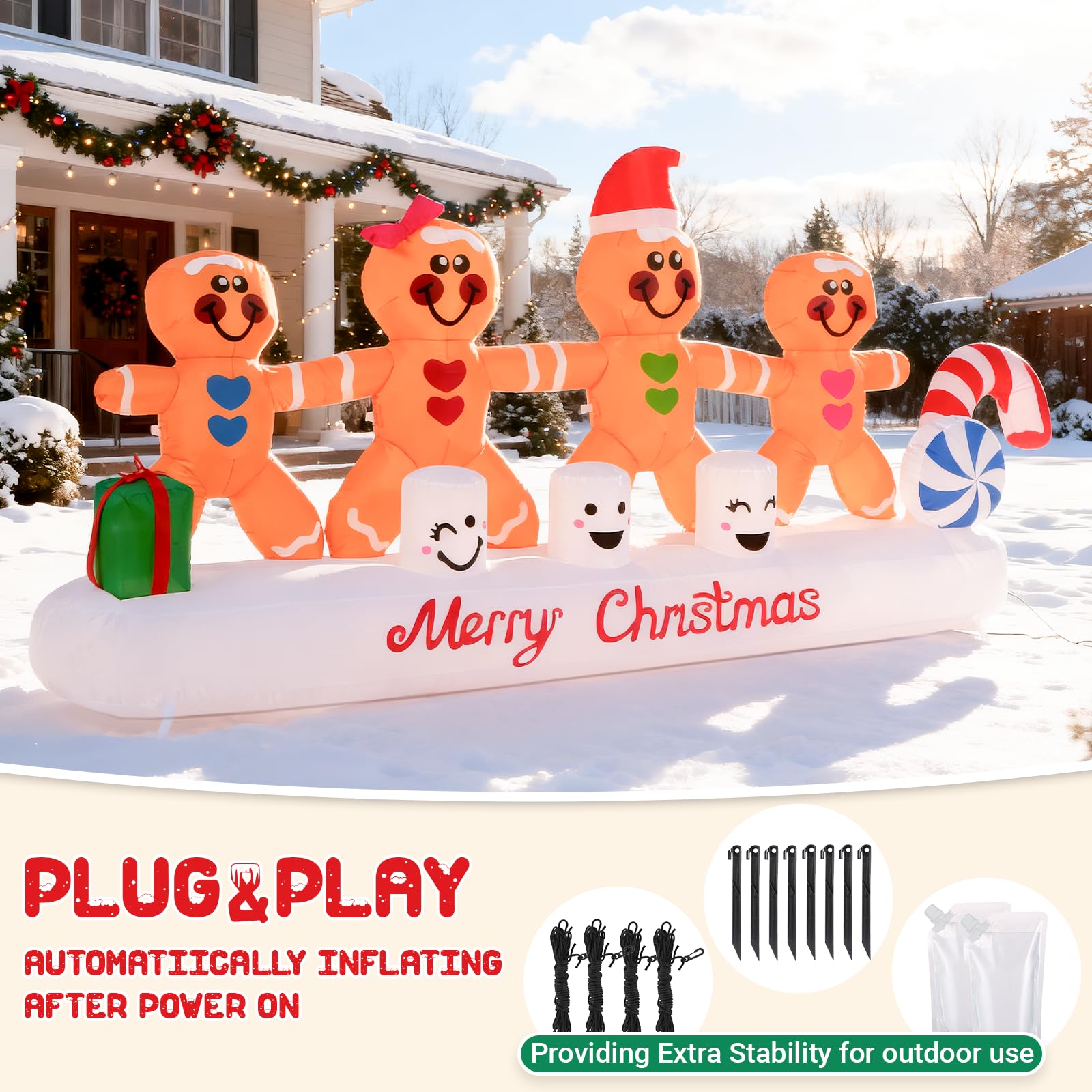 PopInflate lawn scene with inflatable group creating family-friendly holiday atmosphere