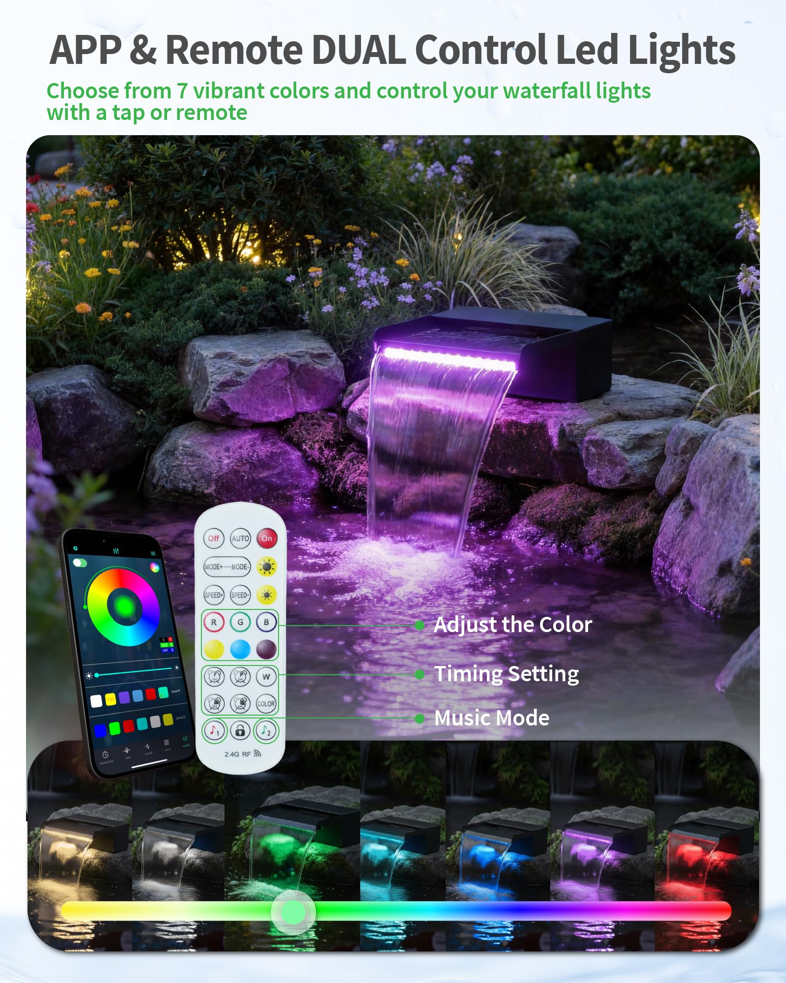 POPOSOAP LED strip lit at night creating colorful backyard ambiance