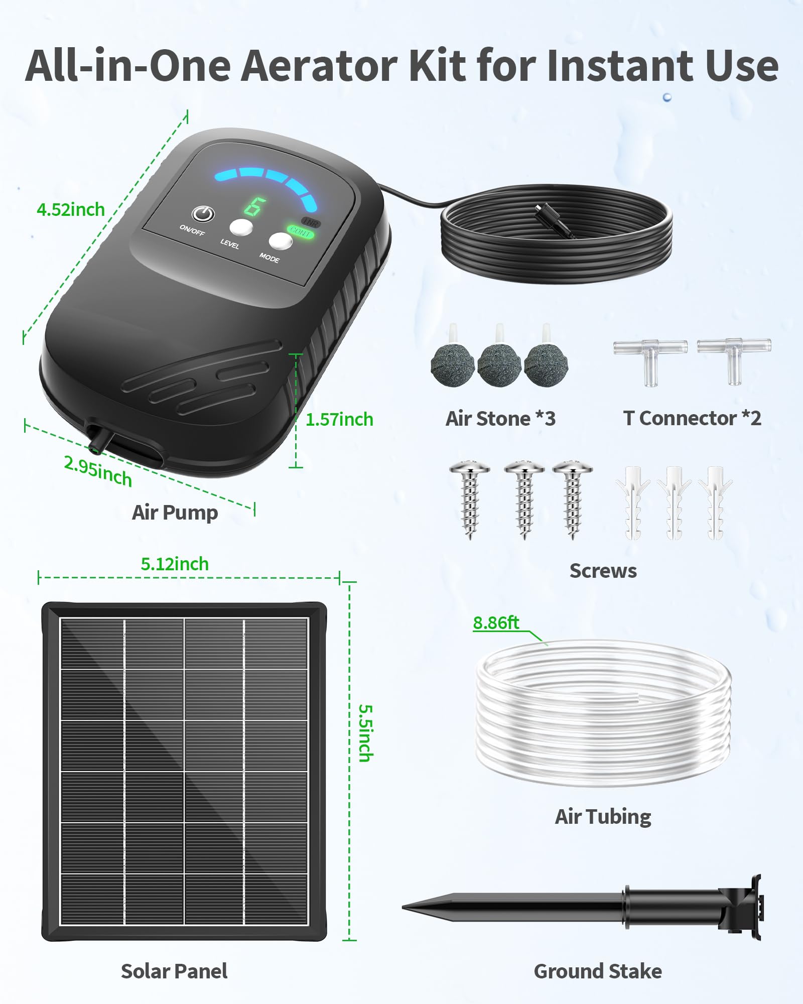 POPOSOAP installed in a garden pond showing quiet, off-grid aeration