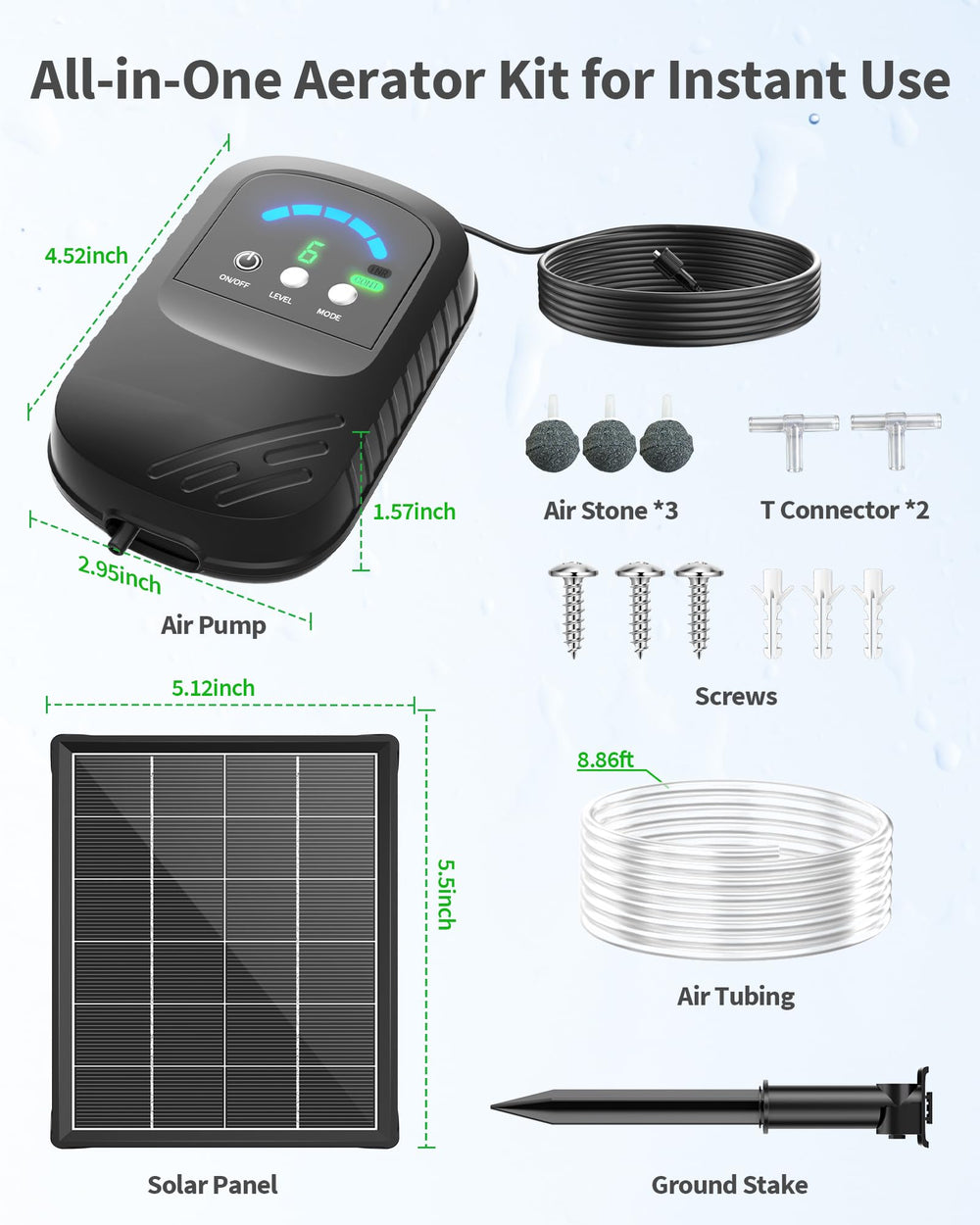 POPOSOAP installed in a garden pond showing quiet, off-grid aeration