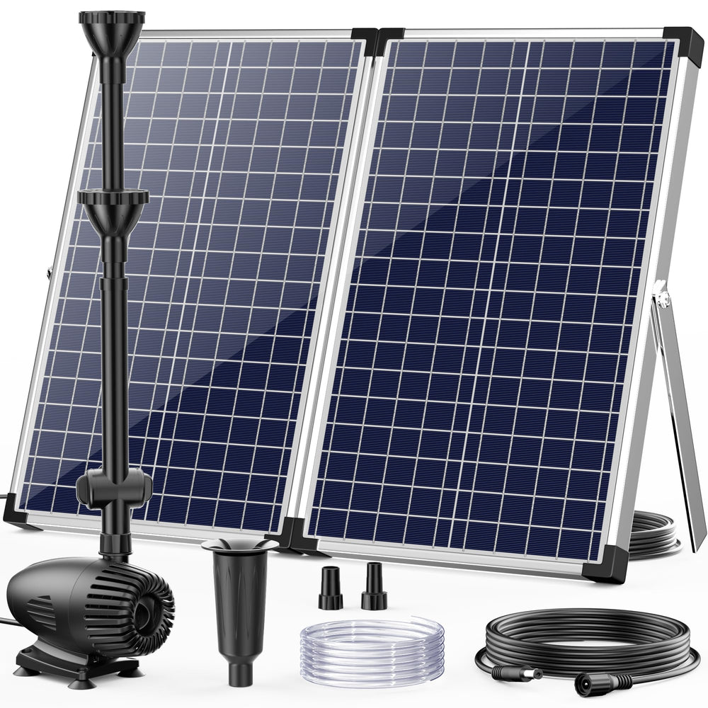 POPOSOAP solar panel and pump kit showing components and quick setup benefits