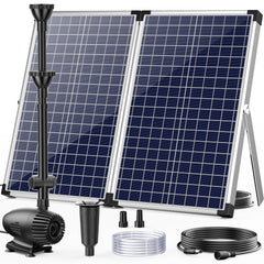 POPOSOAP solar panel and pump kit showing components and quick setup benefits