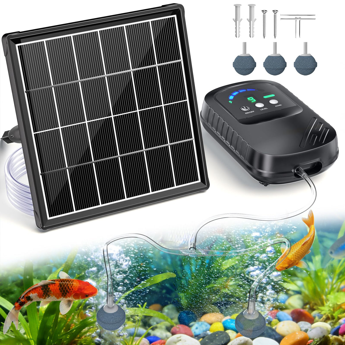 POPOSOAP front view of solar aerator showing compact design and easy setup benefit