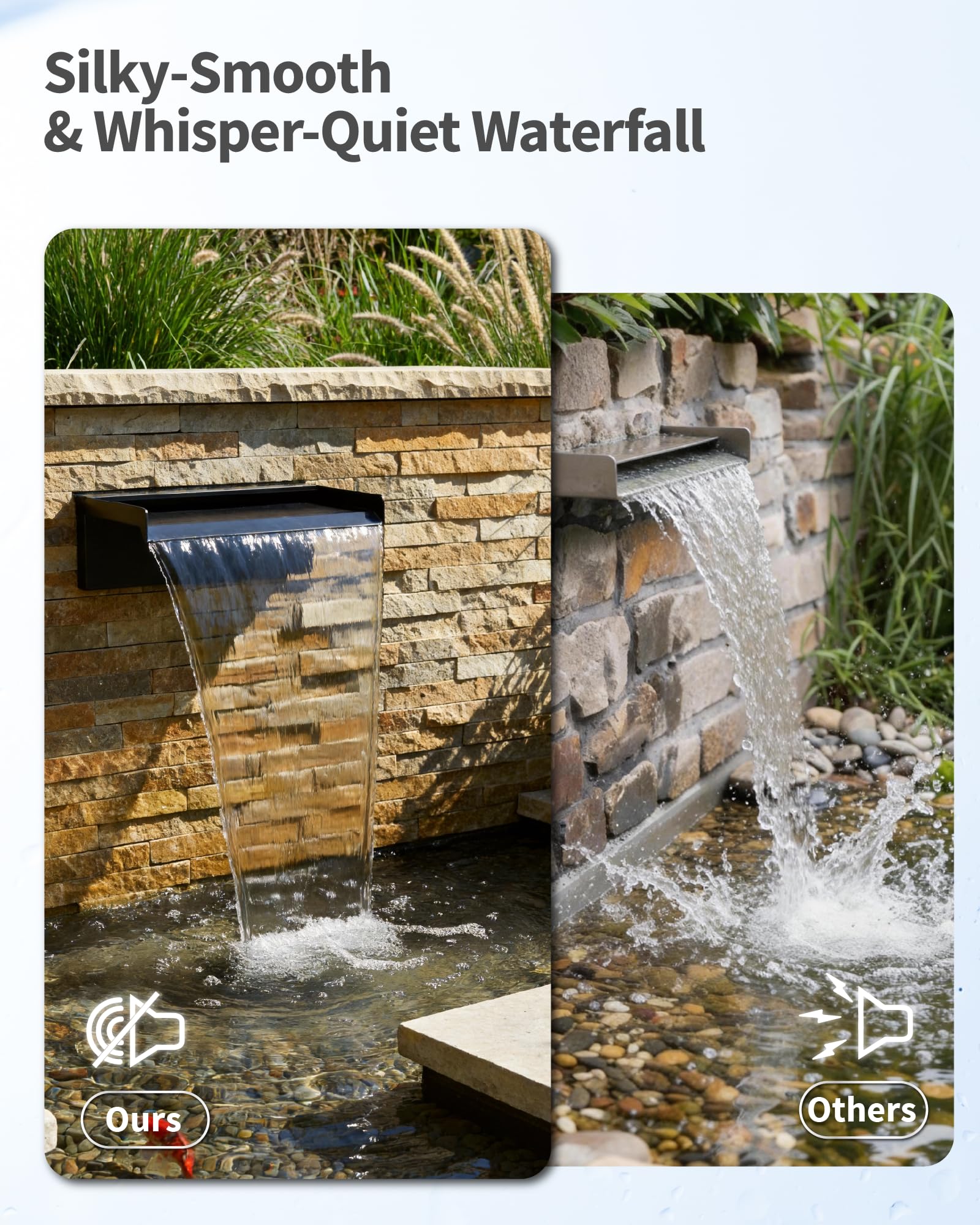 POPOSOAP surface mounted waterfall in use adding instant water feature charm