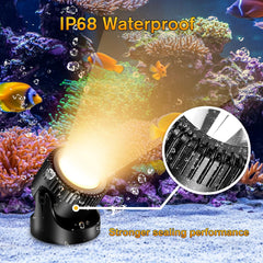 POPOSOAP submerged pond light installed in fountain providing warm mood lighting