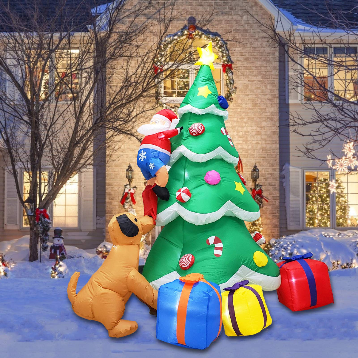 Poptrend front view of 7ft Santa inflatable showing playful holiday curb appeal