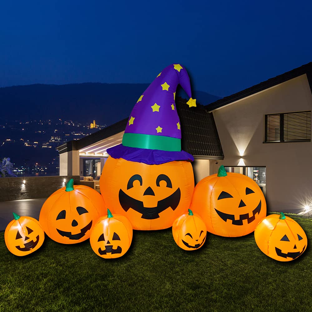 Poptrend front view of seven pumpkins inflated and festive benefit: high curb appeal
