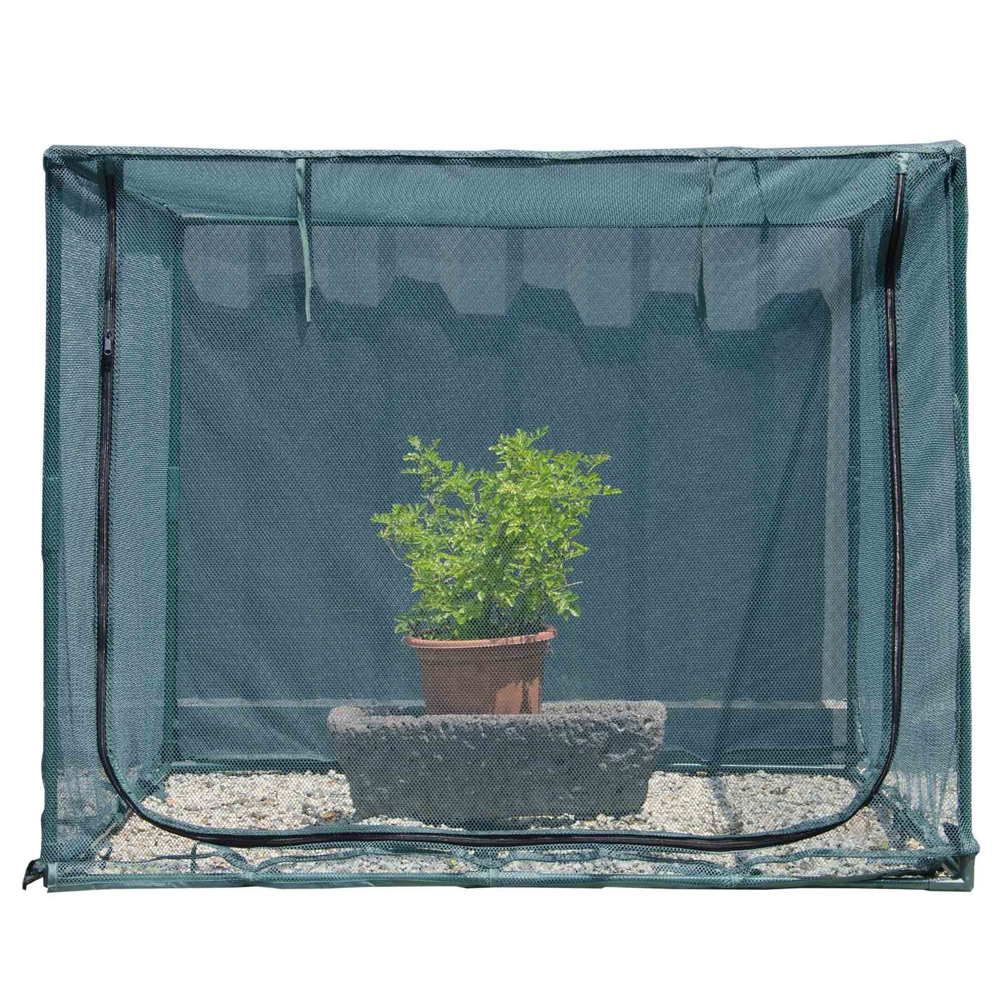 porayhut front view of square netting cover showing full crop protection