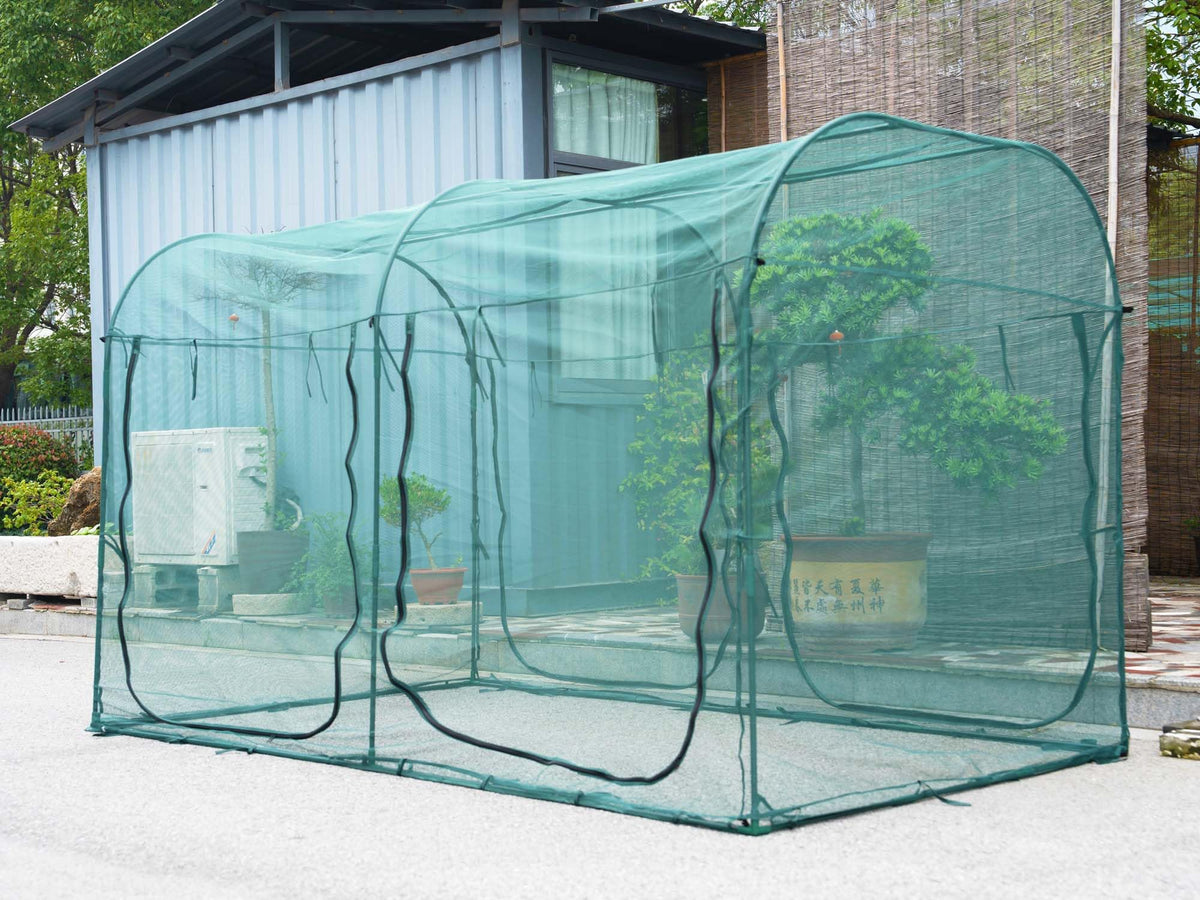 porayhut front view tunnel netting cover showing full shelter and protection