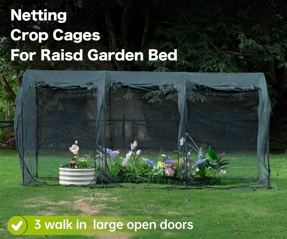 porayhut installed over raised bed protecting vegetables outdoors