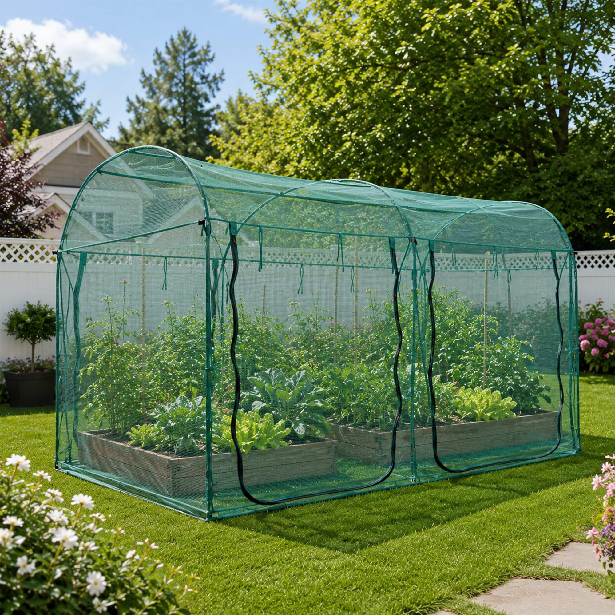 porayhut in garden with tomato plants illustrating pest protection and ventilation