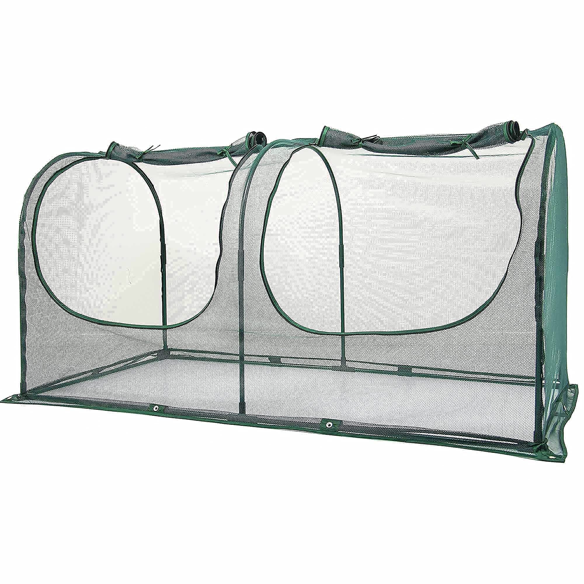porayhut backyard setup near garden showing plant and pet protection