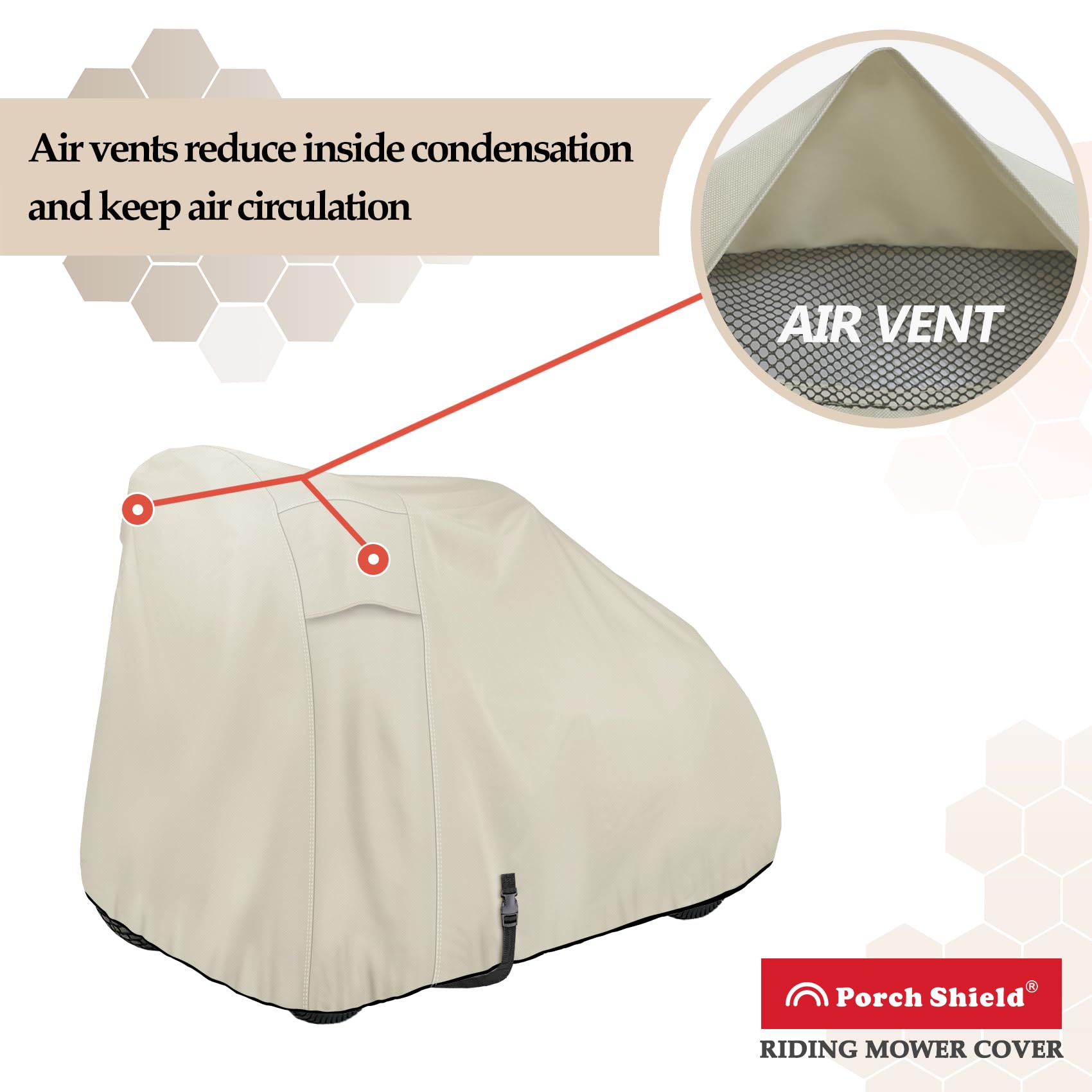Porch Shield adjustable hem buckle closeup shows windproof secure fit