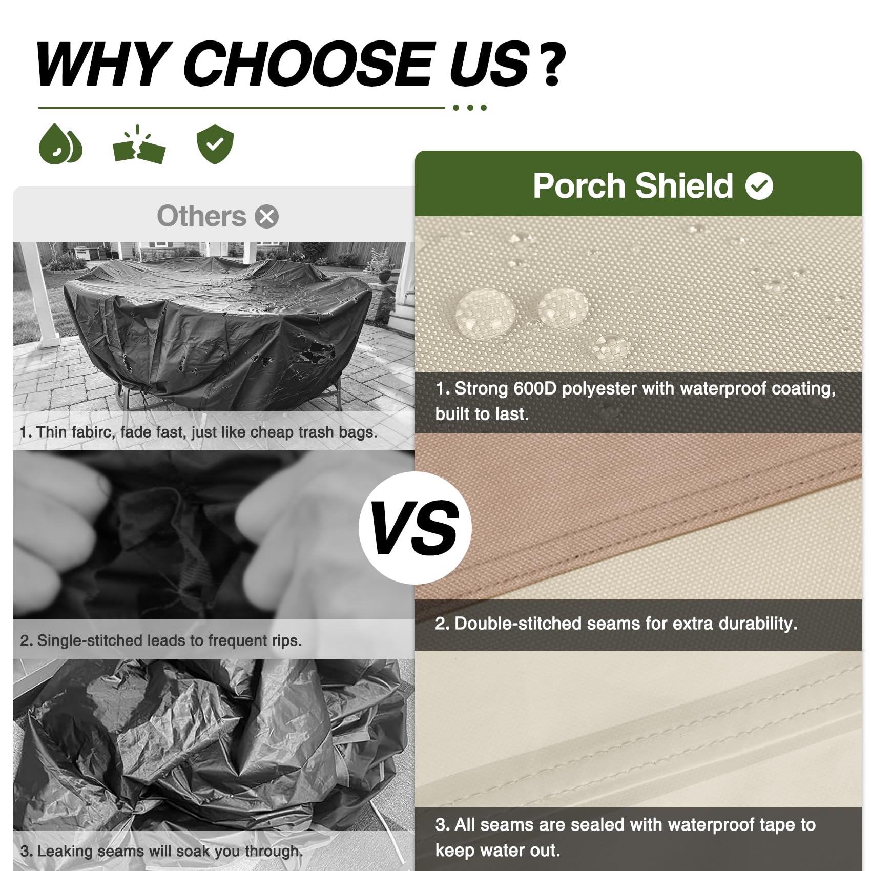 Porch Shield buckle and adjustable strap detail securing cover against wind