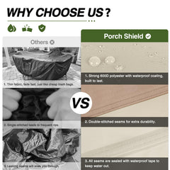 Porch Shield buckle and adjustable strap detail securing cover against wind