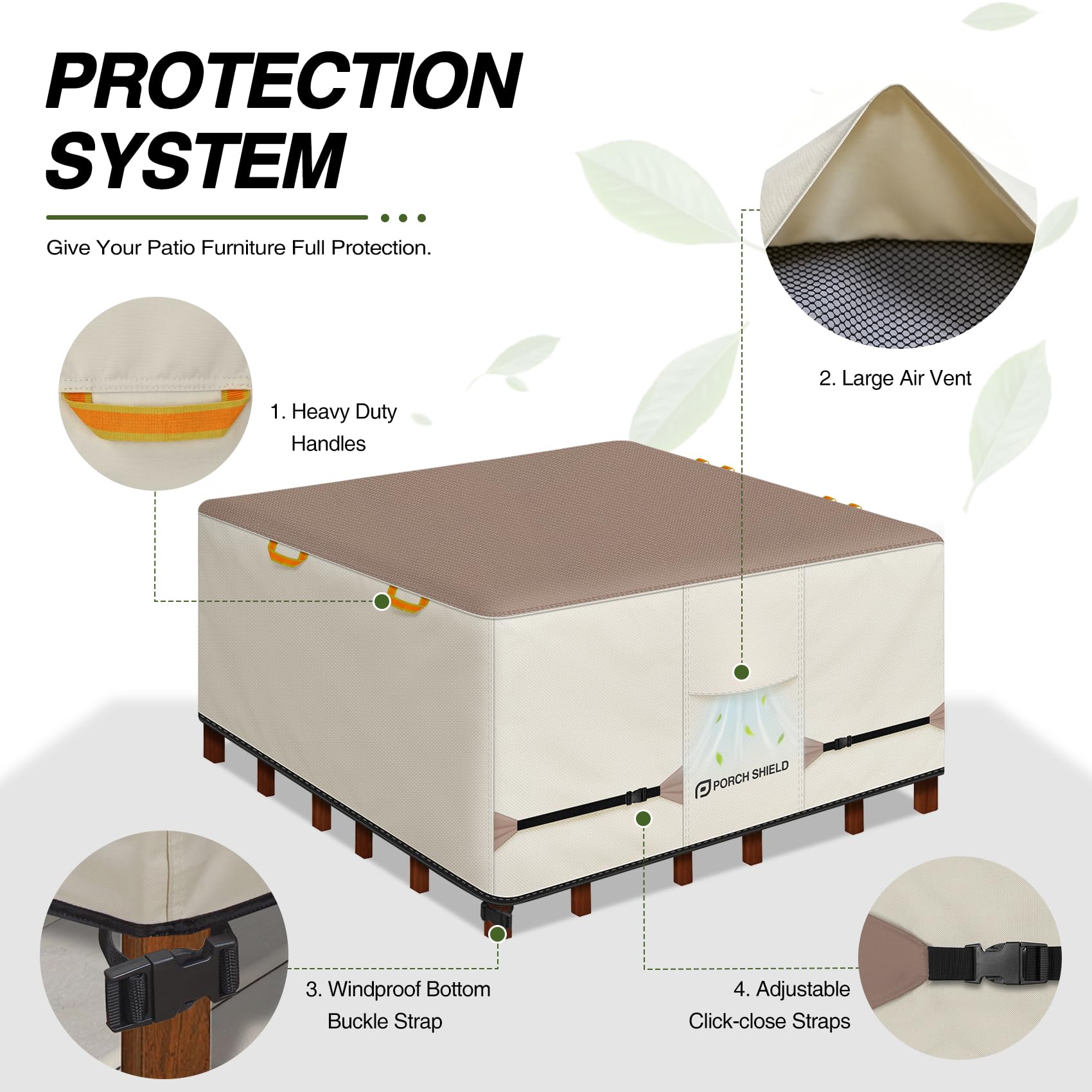 Porch Shield adjustable strap and buckle detail providing secure wind resistance