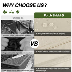 Porch Shield adjustable strap and buckle fastened for a snug wind-resistant fit