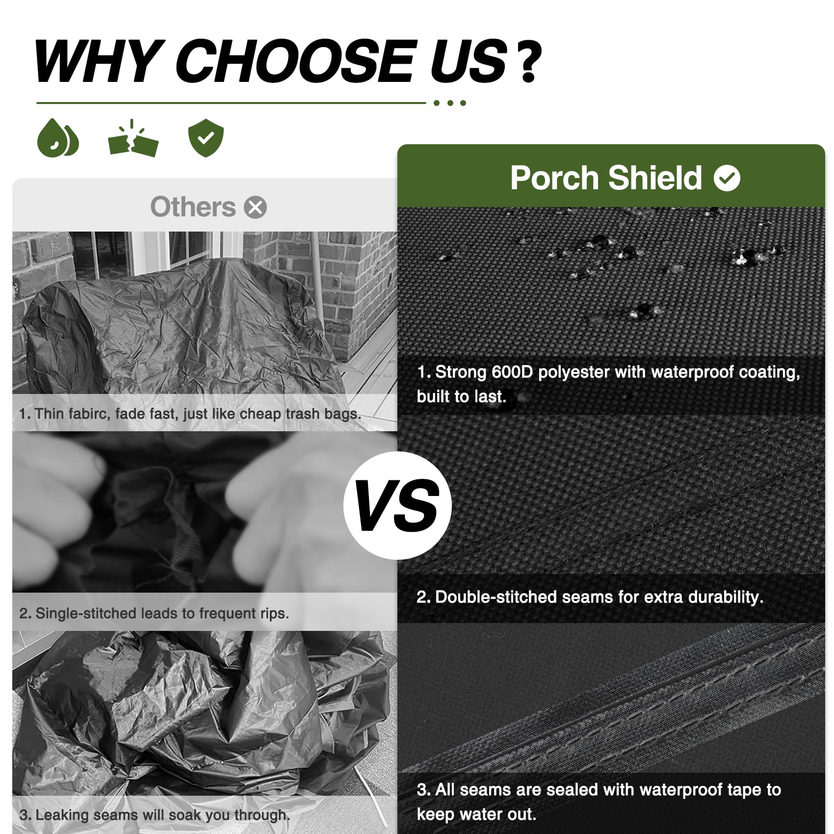 Porch Shield adjustable strap detail securing cover against wind