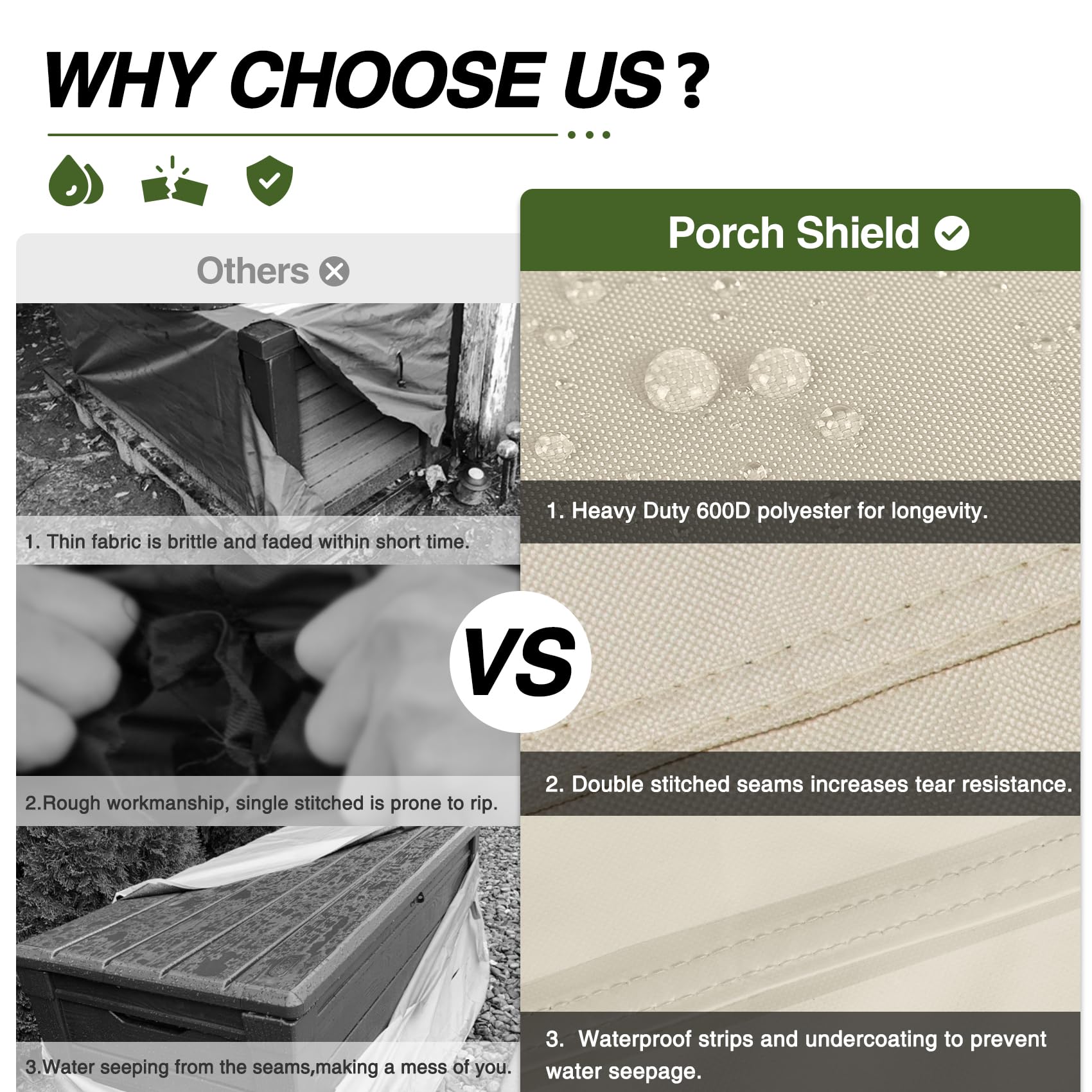 Porch Shield buckle and adjustable strap securing cover for windproof stability