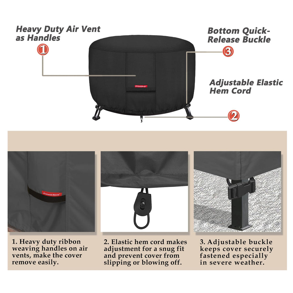 Porch Shield buckle strap fastened under rim for windy security
