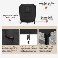 Porch Shield buckle straps and elastic hem cord, secures cover in wind