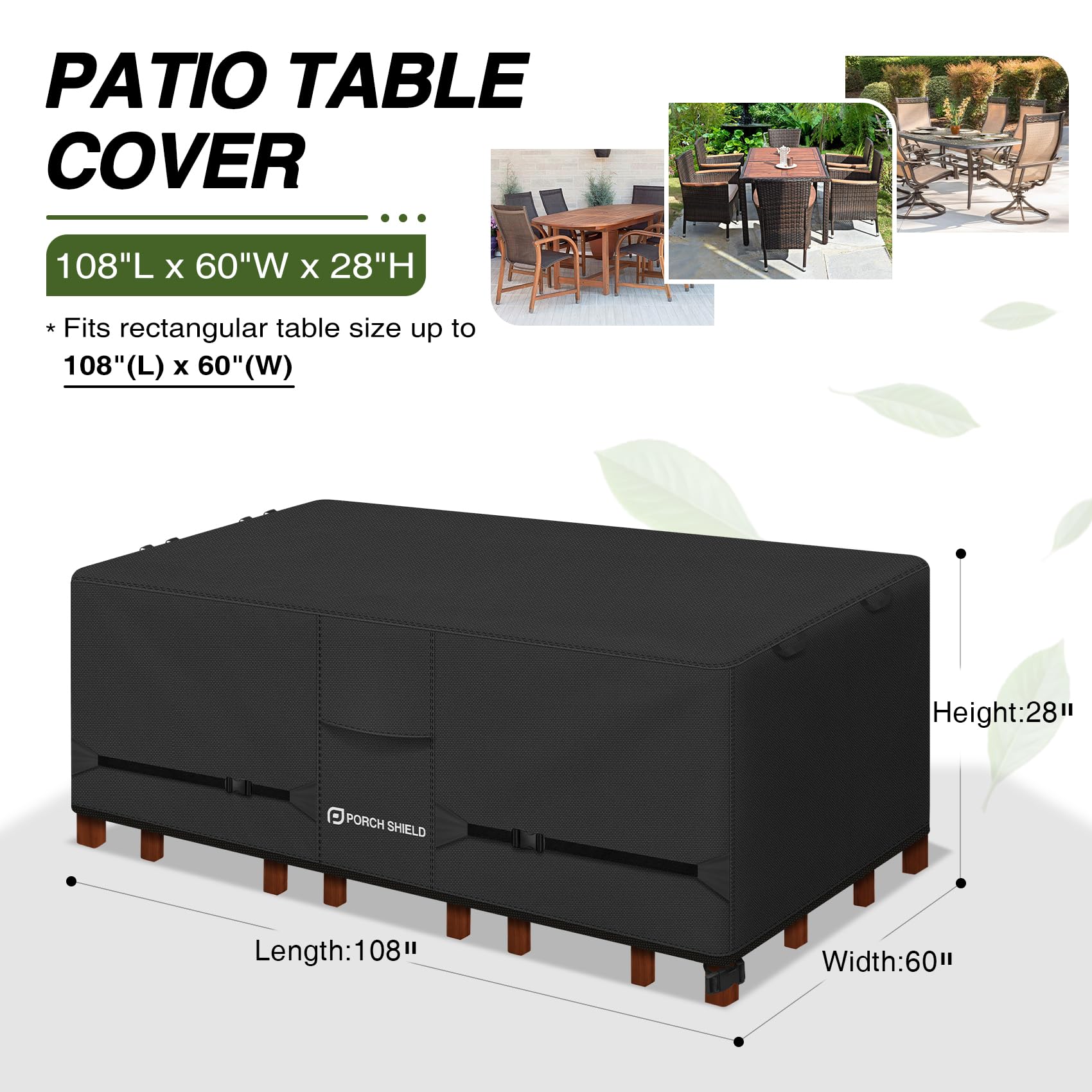 Porch Shield close-up of 600D fabric and double-stitched sealed seams protecting furniture