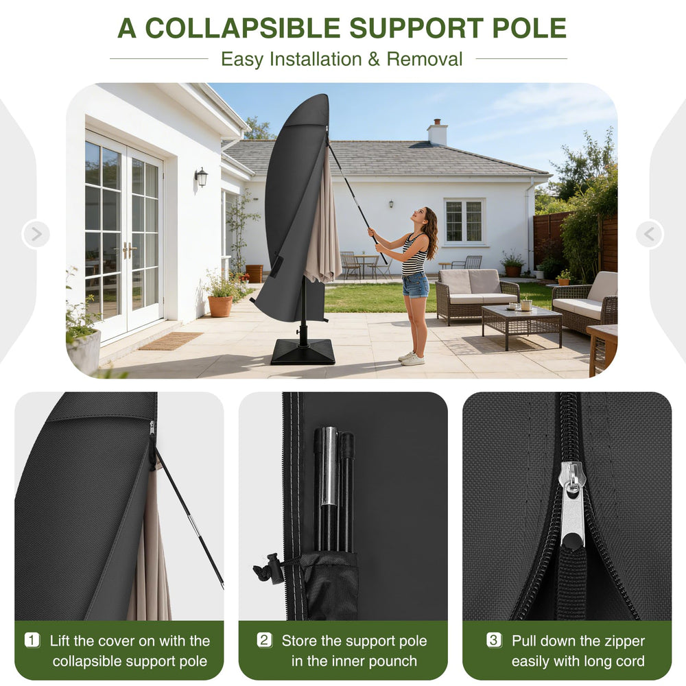 Porch Shield collapsible fiberglass pole being used to lift cover for easy fitting