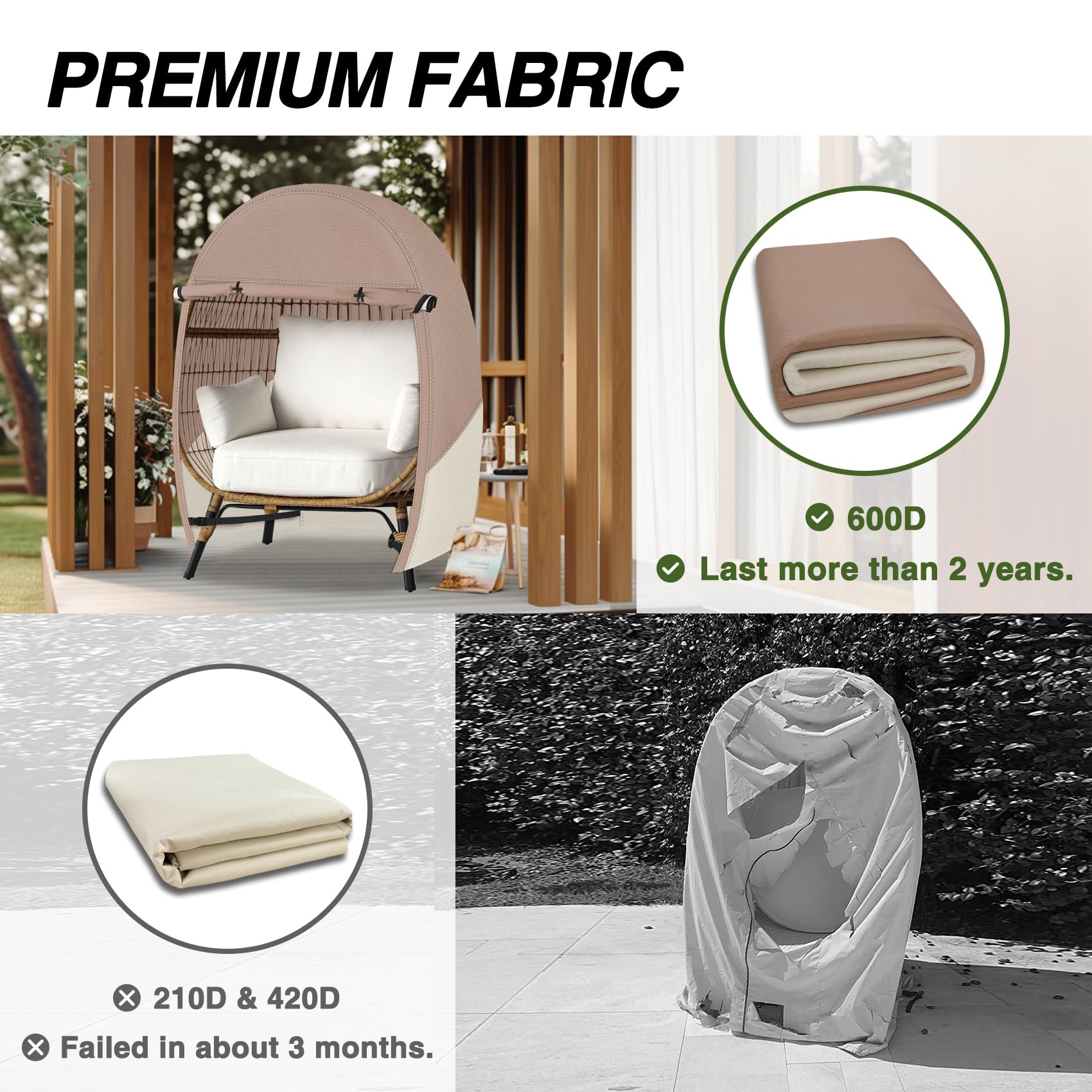 Porch Shield covered egg chair in backyard protecting furniture outdoors