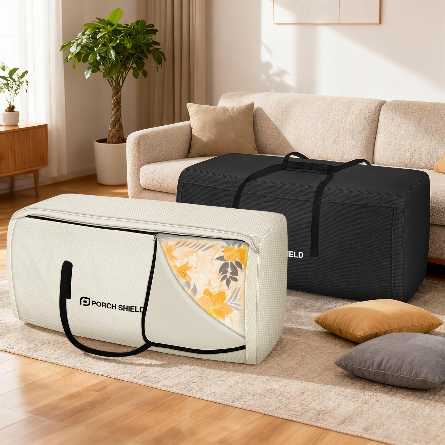 Porch Shield folded flat for compact off-season storage convenience