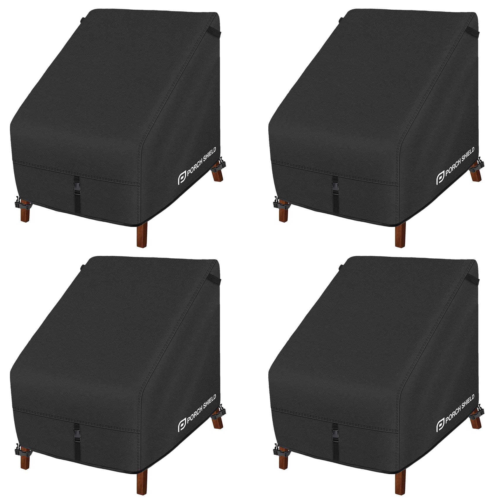 Porch Shield front view of cover pack showing protection for four chairs